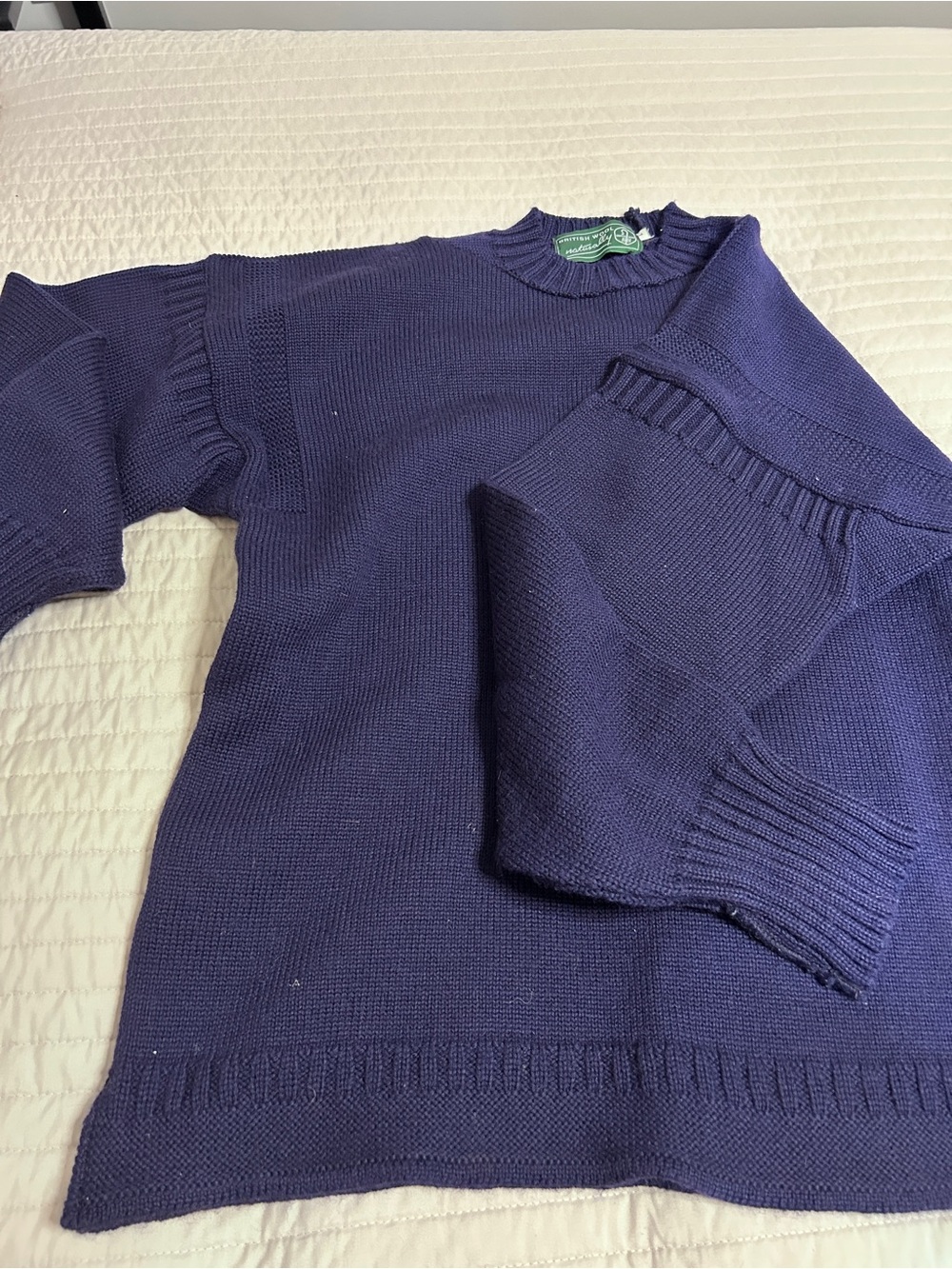 Vintage British Wool Navy Blue Crewneck Fisherman Sweater Pullover Mens M/L